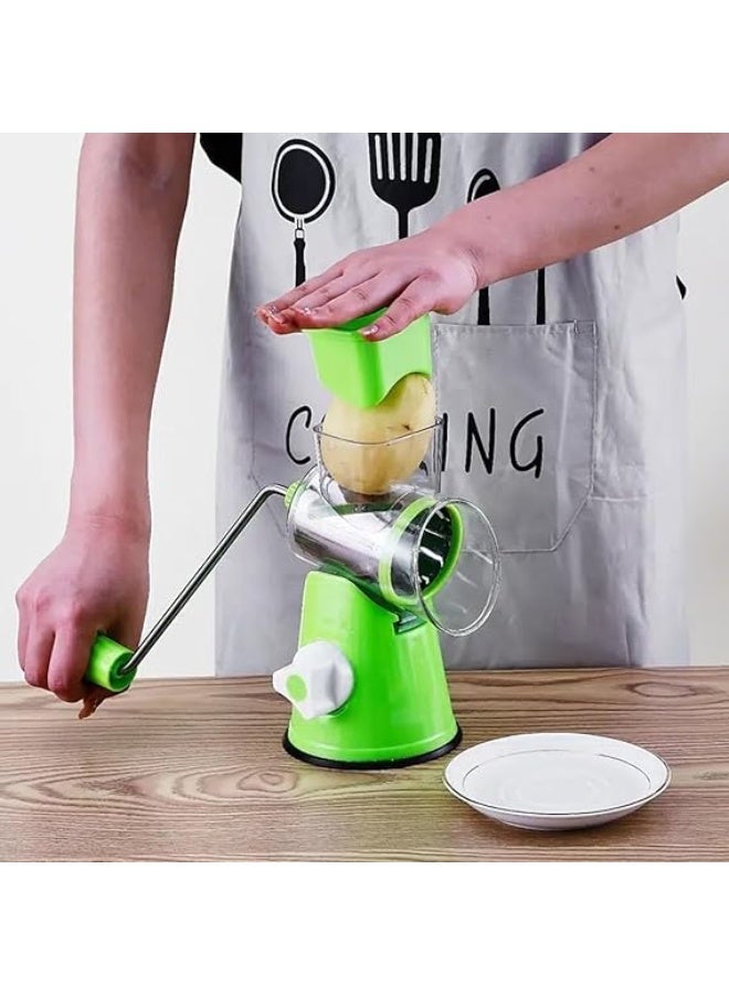 Vegetable Slicer, Manual Mandoline Drum Grater with Interchangeable Blades, Hand Crank Chopper for Salad Cheese Carrot and Cucumber, Non Slip Suction Base Easy Clean - Image 5